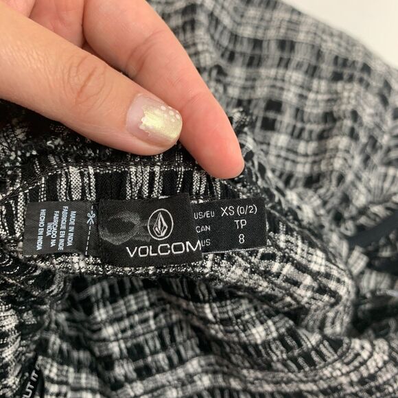 Volcom Shirred Mini Dress Womens XS Extra Small Check Plaid Square Neck Bodycon - Picture 11 of 16